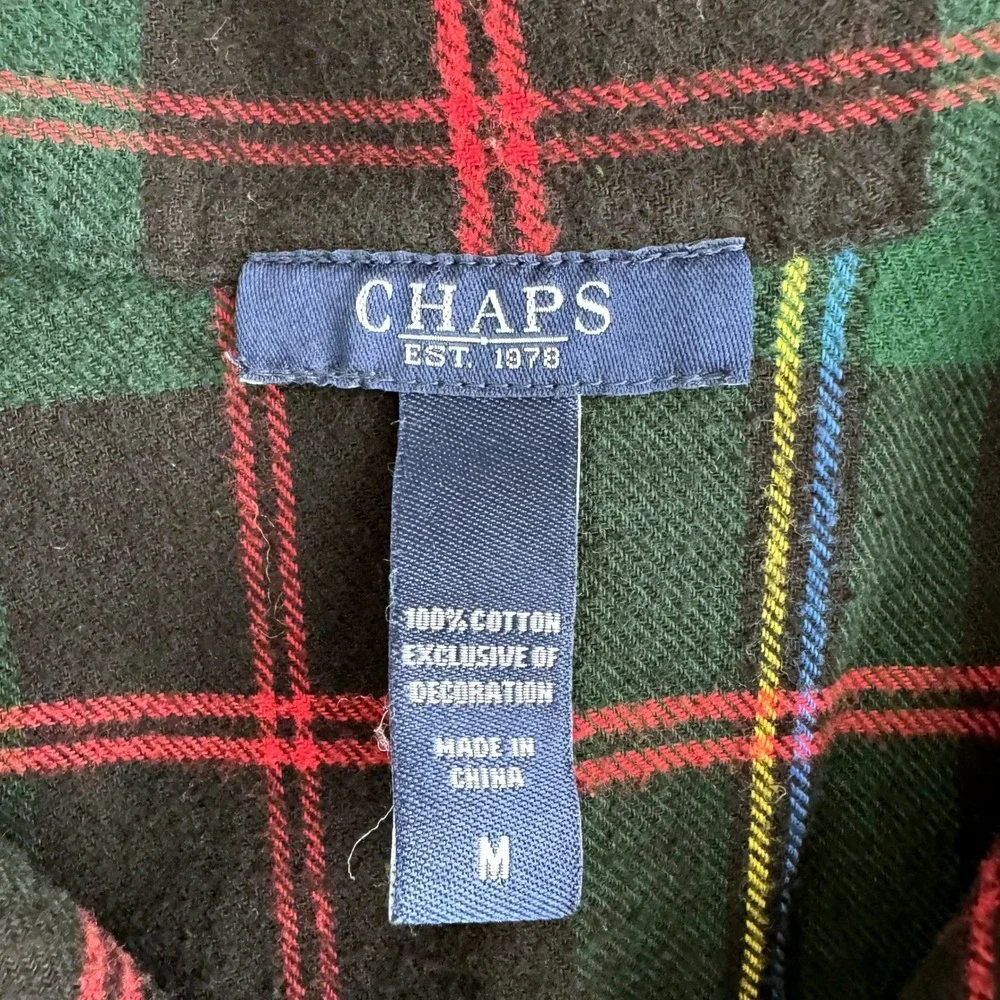 Chaps Pajama Set‎ Women Medium Green Red Black Tartan Plaid Flannel Holiday Cozy